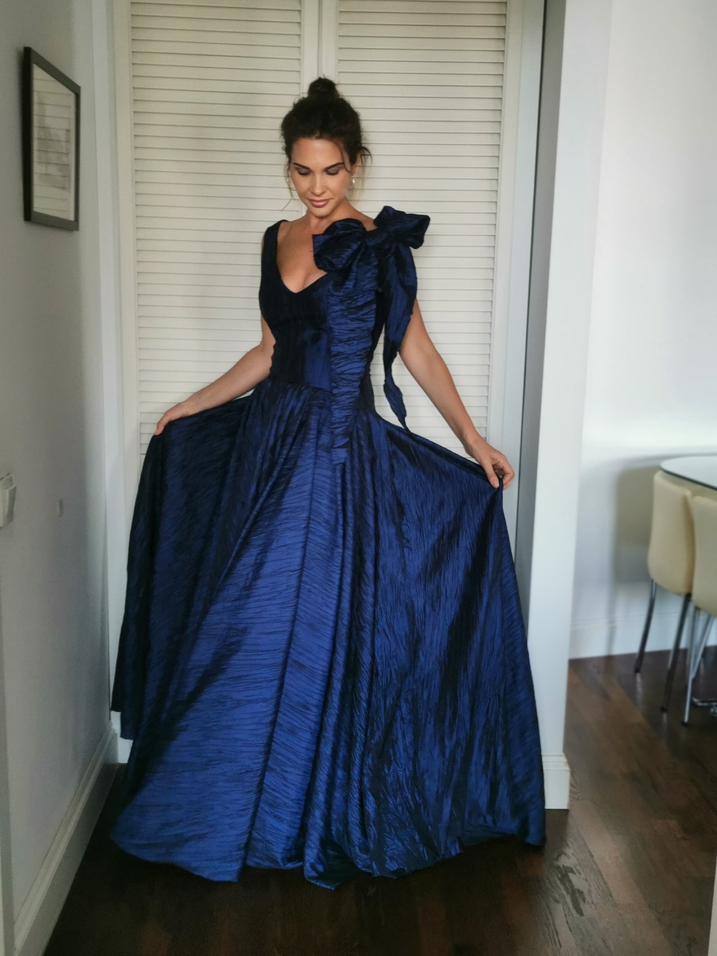 Midnight blue taffeta dress