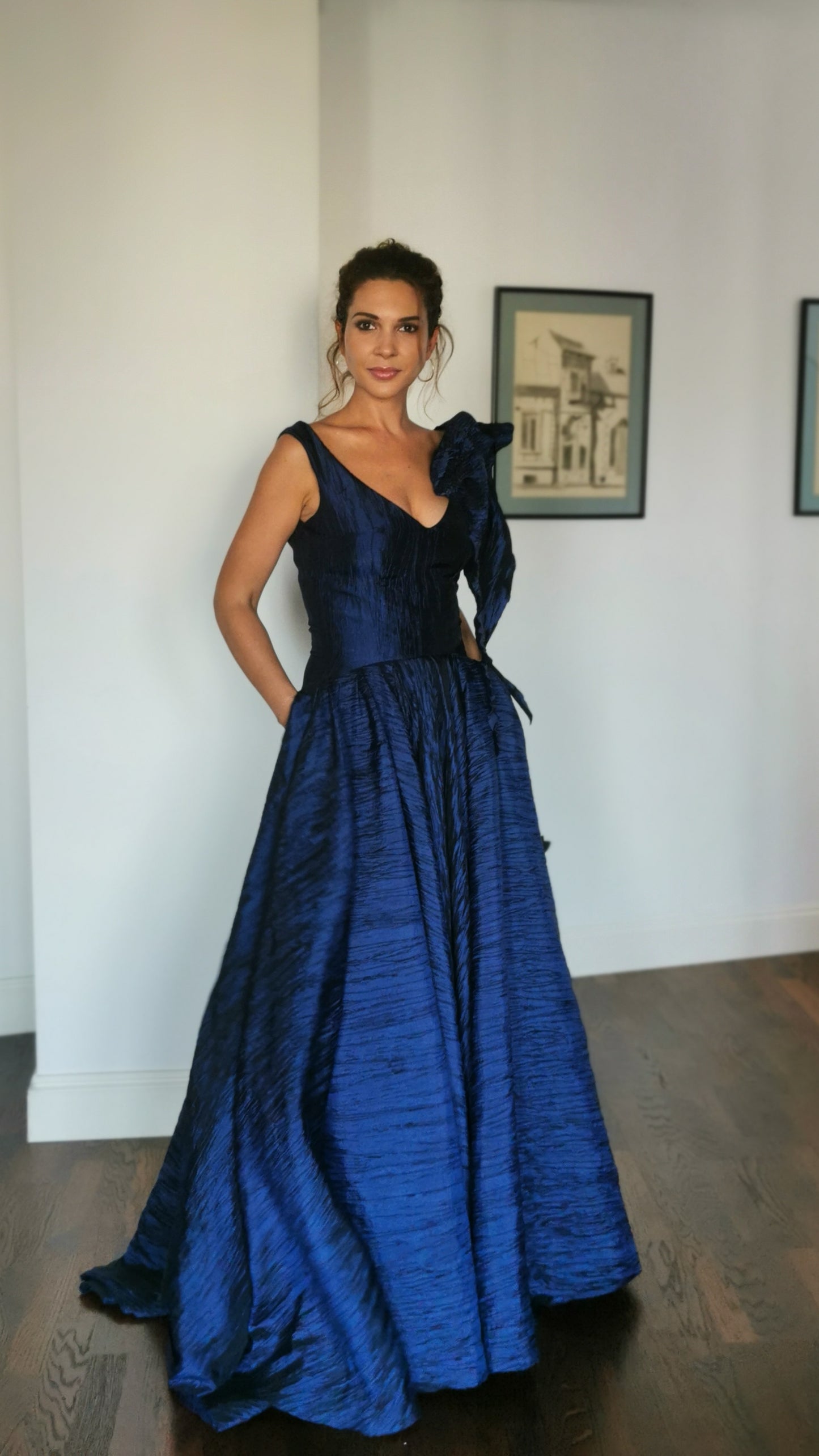 Midnight blue taffeta dress