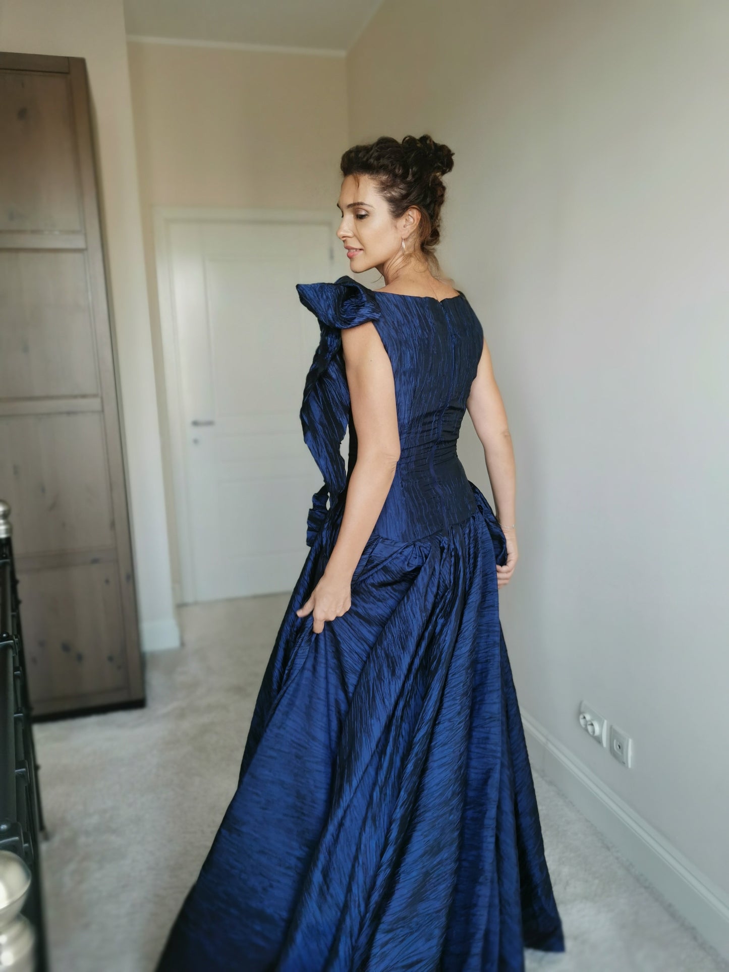 Midnight blue taffeta dress