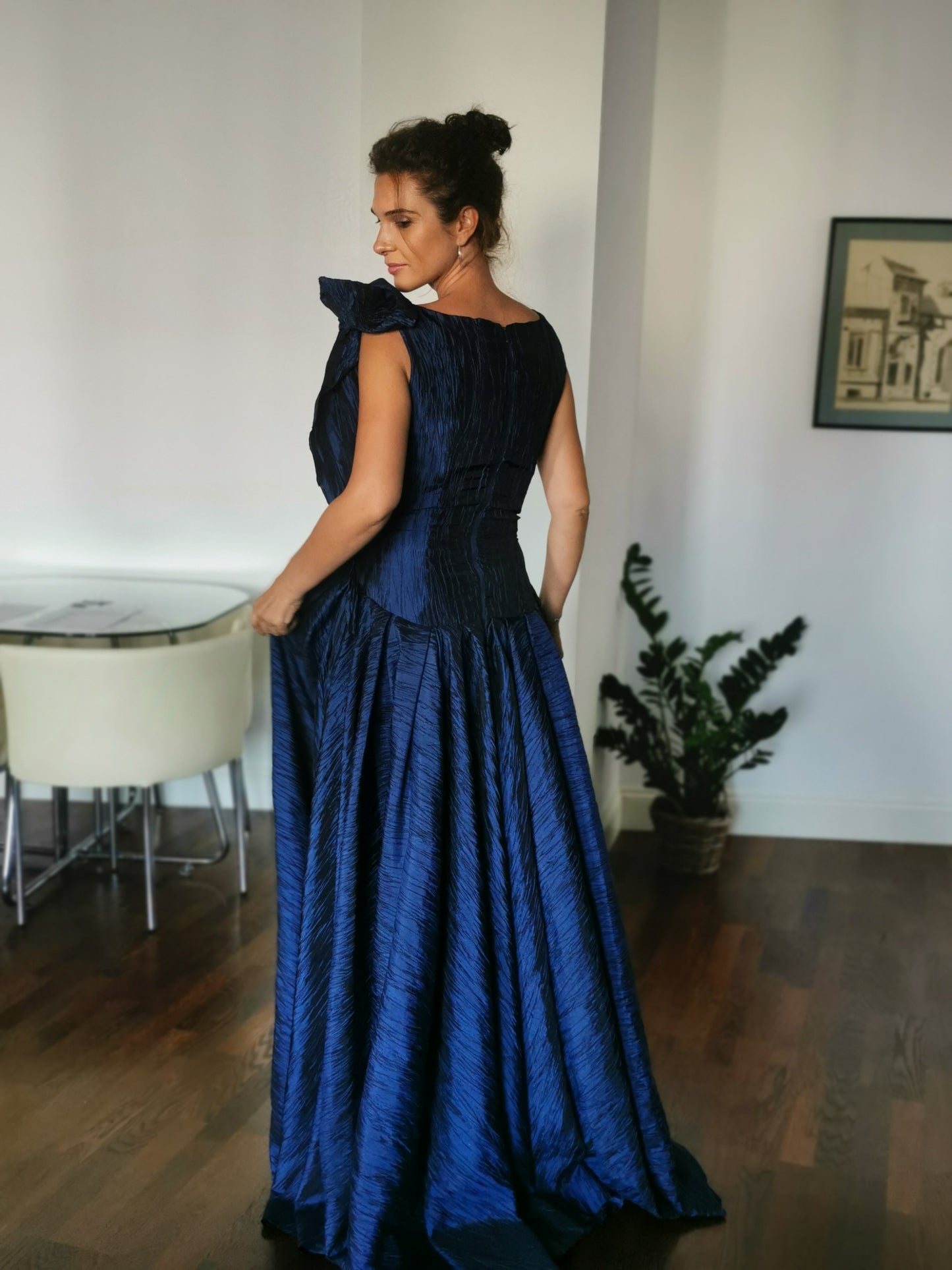 Midnight blue taffeta dress