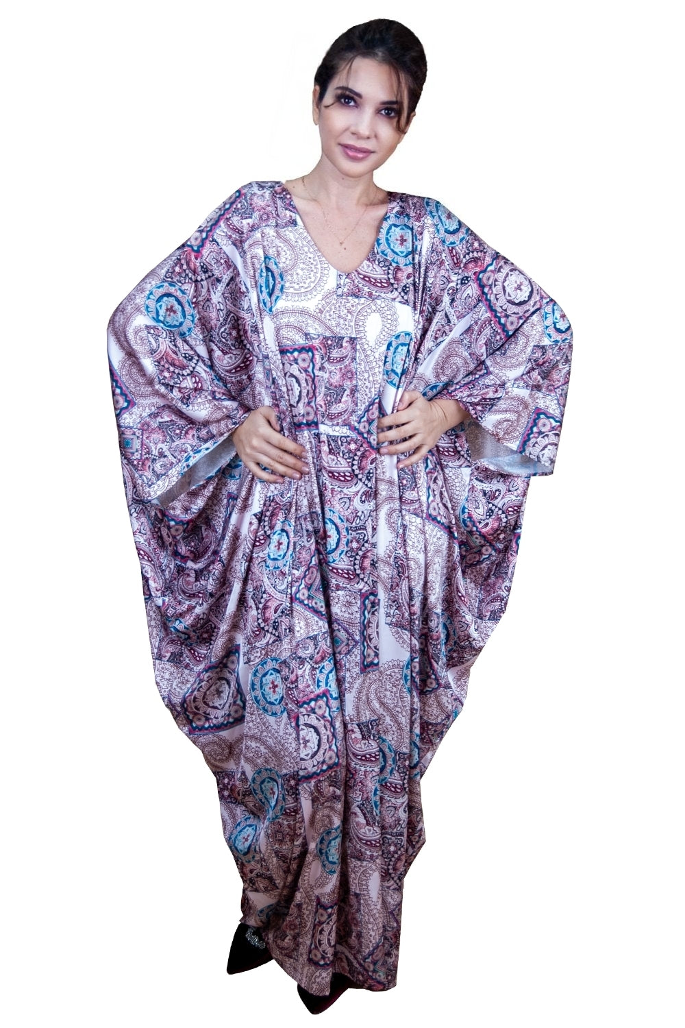 Rochie caftan, imprimeu roz-abstract, one size
