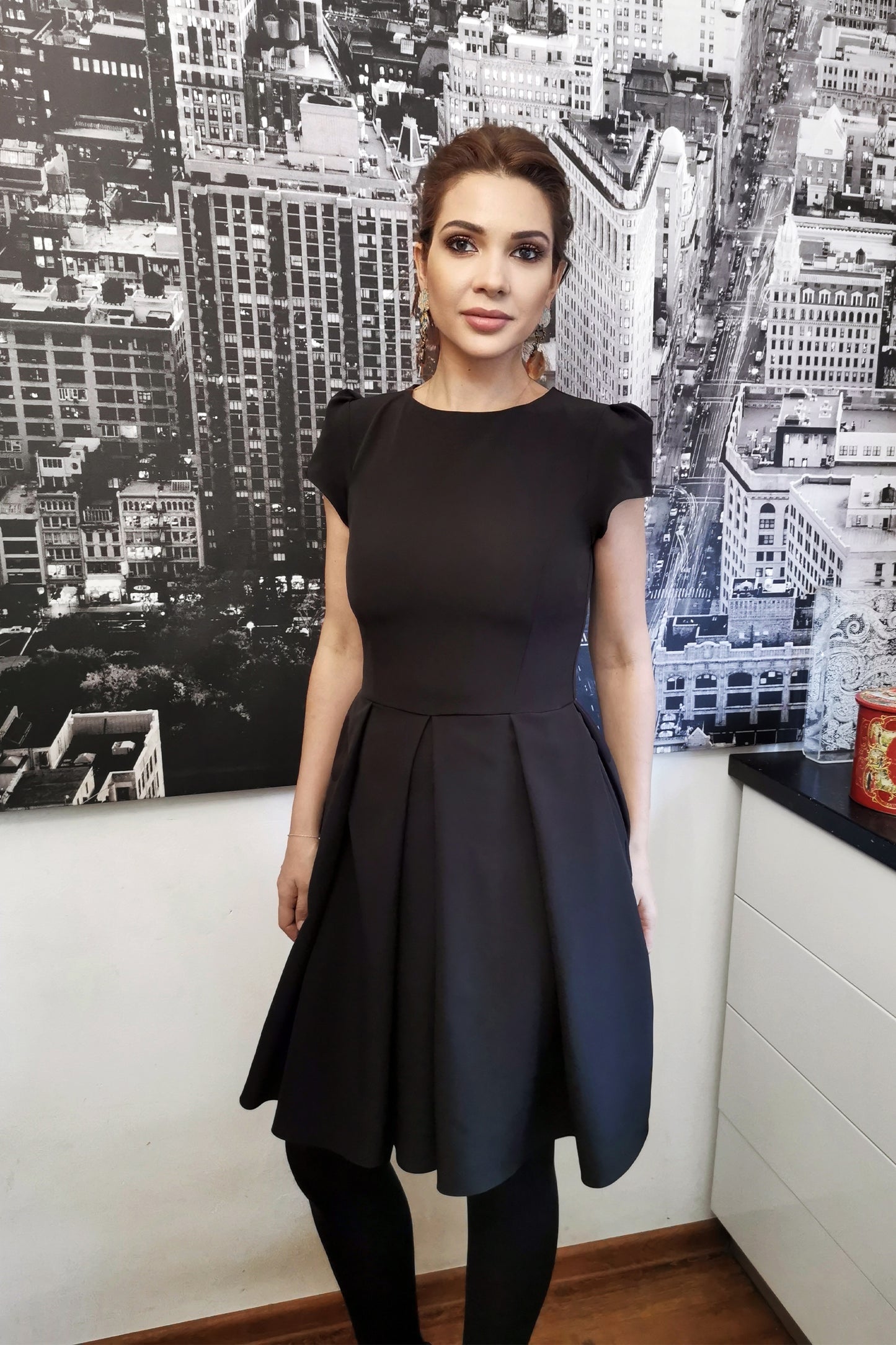 Black Dress with Pockets and Short Sleeves