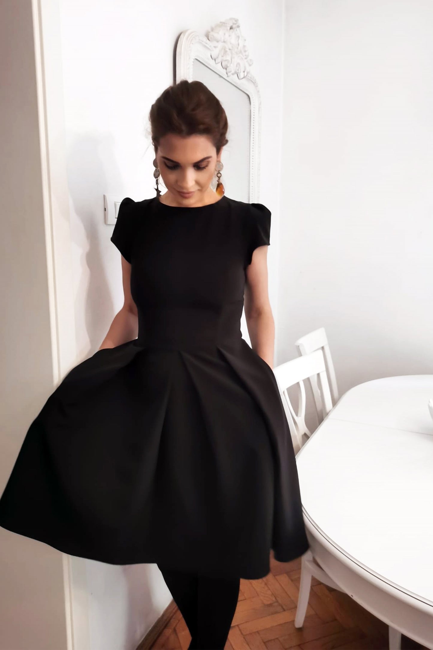 Black Dress with Pockets and Short Sleeves