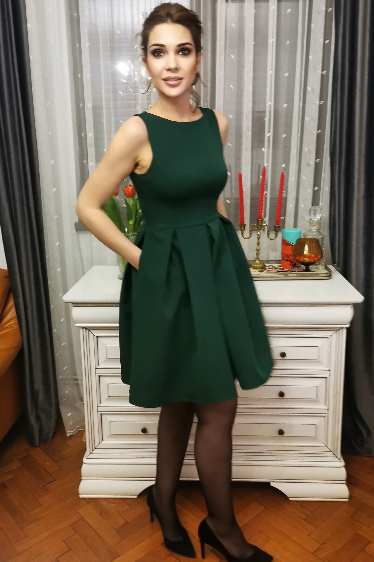 Green Perfection: Dress with Delightful Details and Handy Pockets