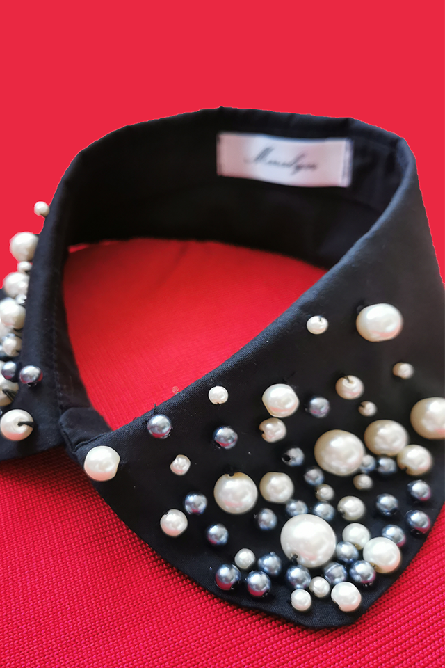 Guler detasabil Pearl, negru rotund, perle aplicate