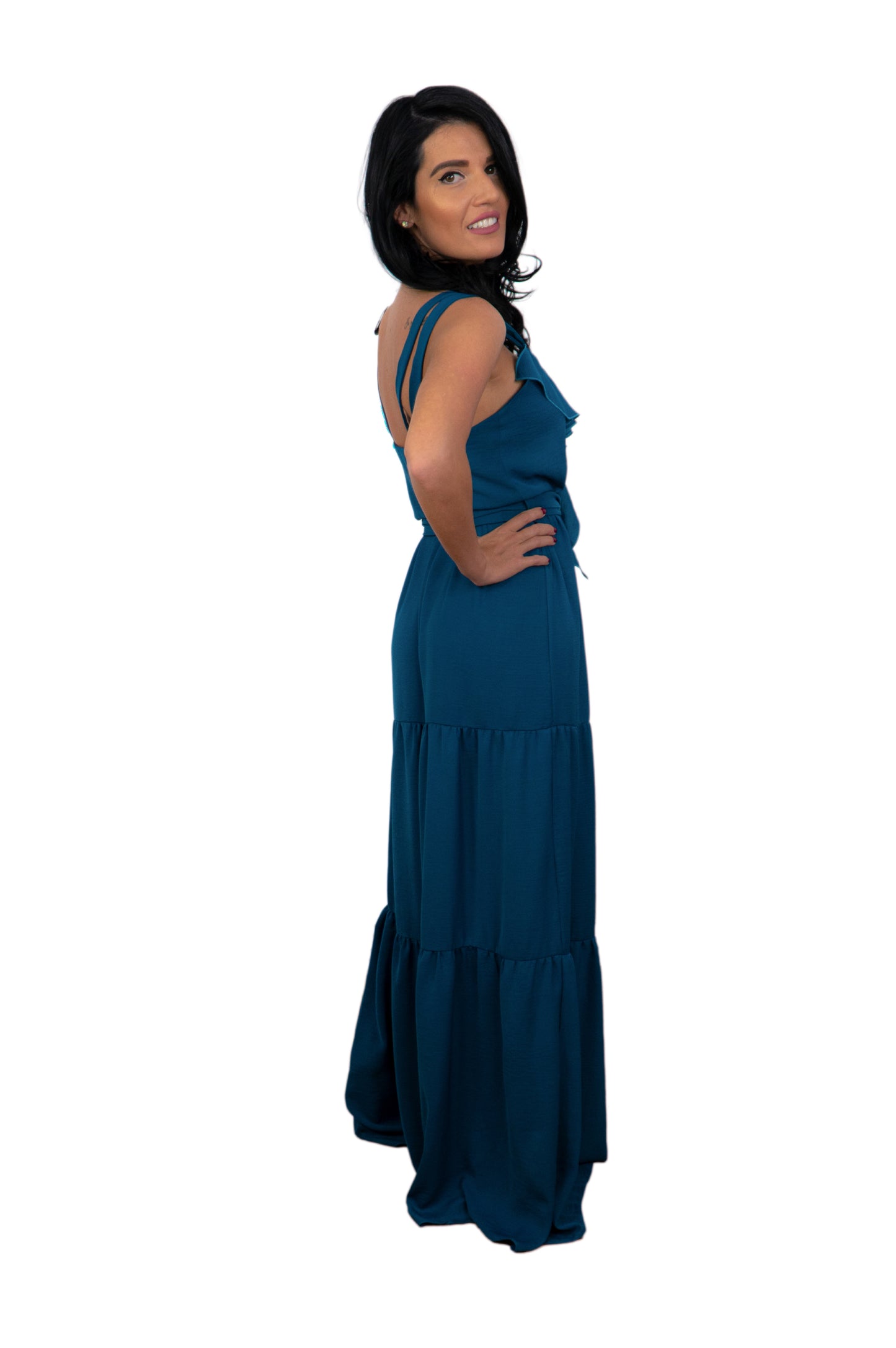 Rochie lunga albastra cu volane - Maralyn