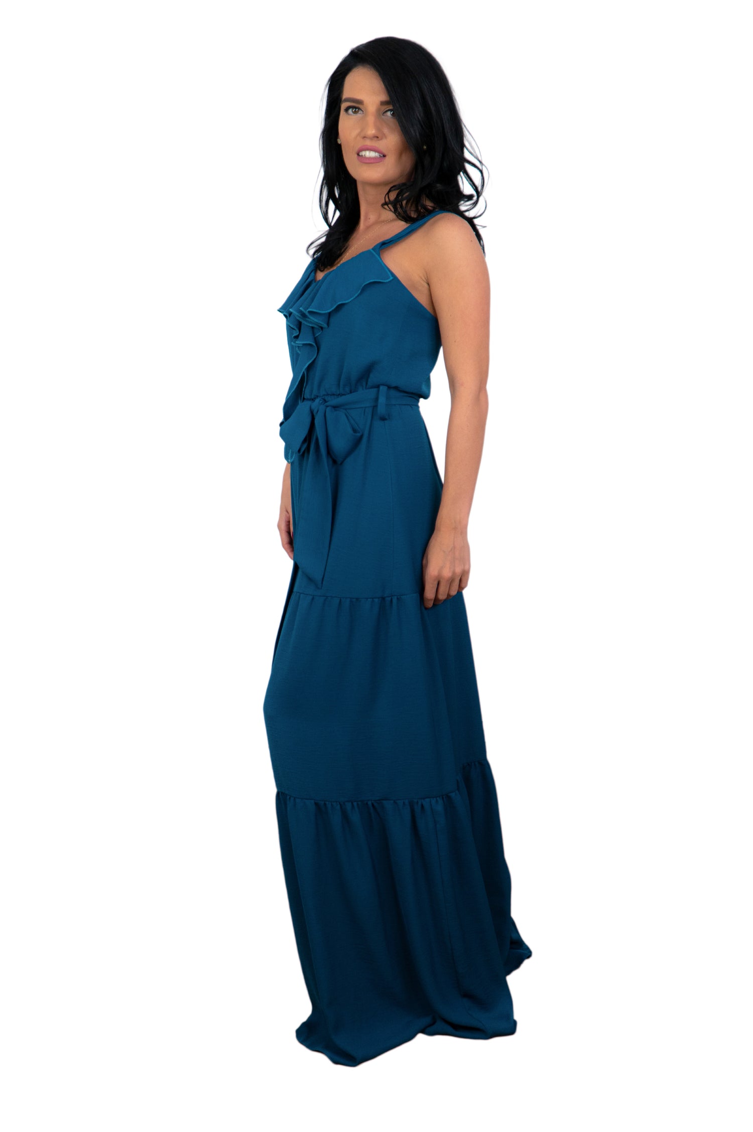 Rochie lunga albastra cu volane - Maralyn