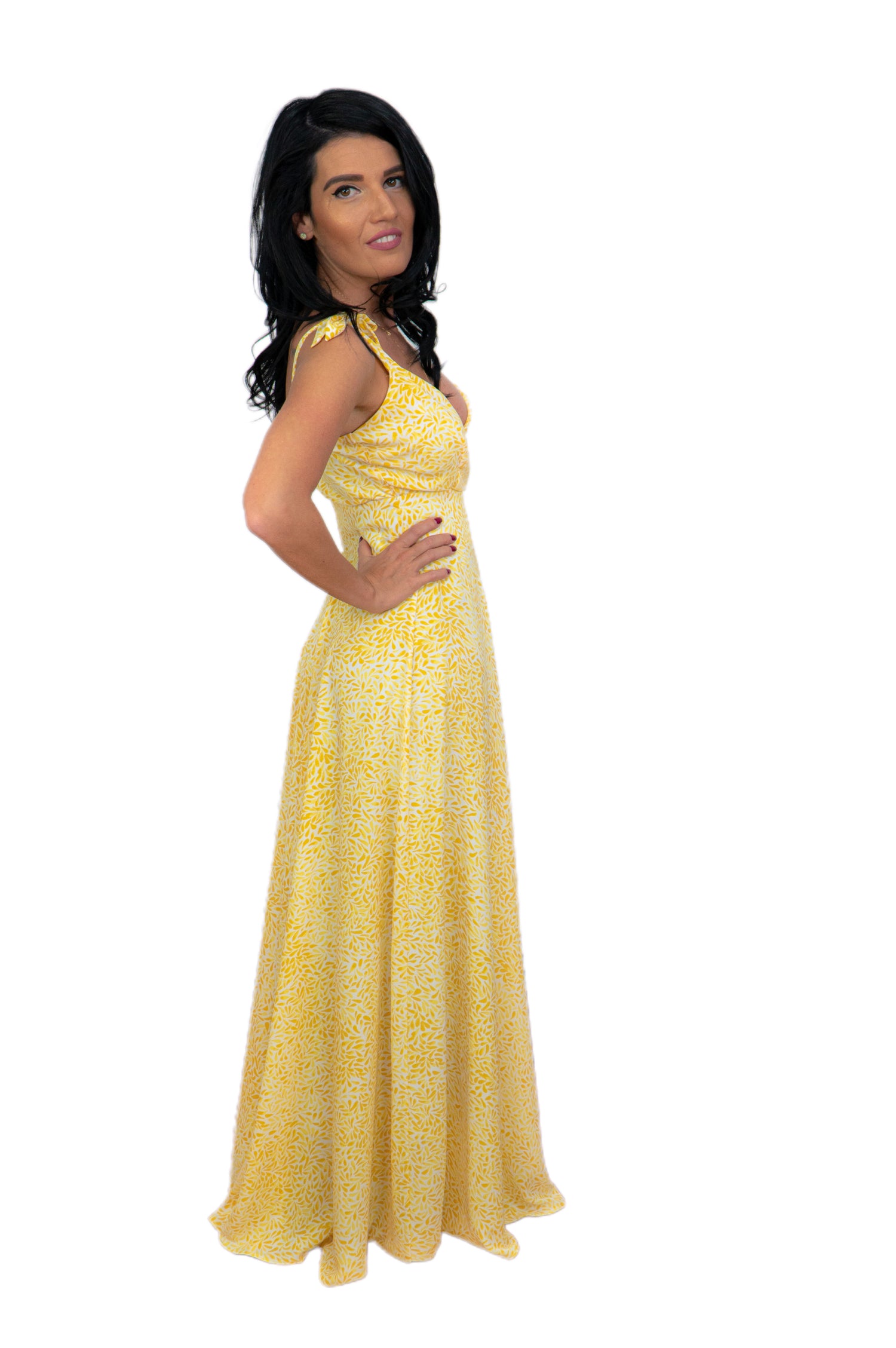 Rochie lunga din voal cu imprimeu galben - Maralyn