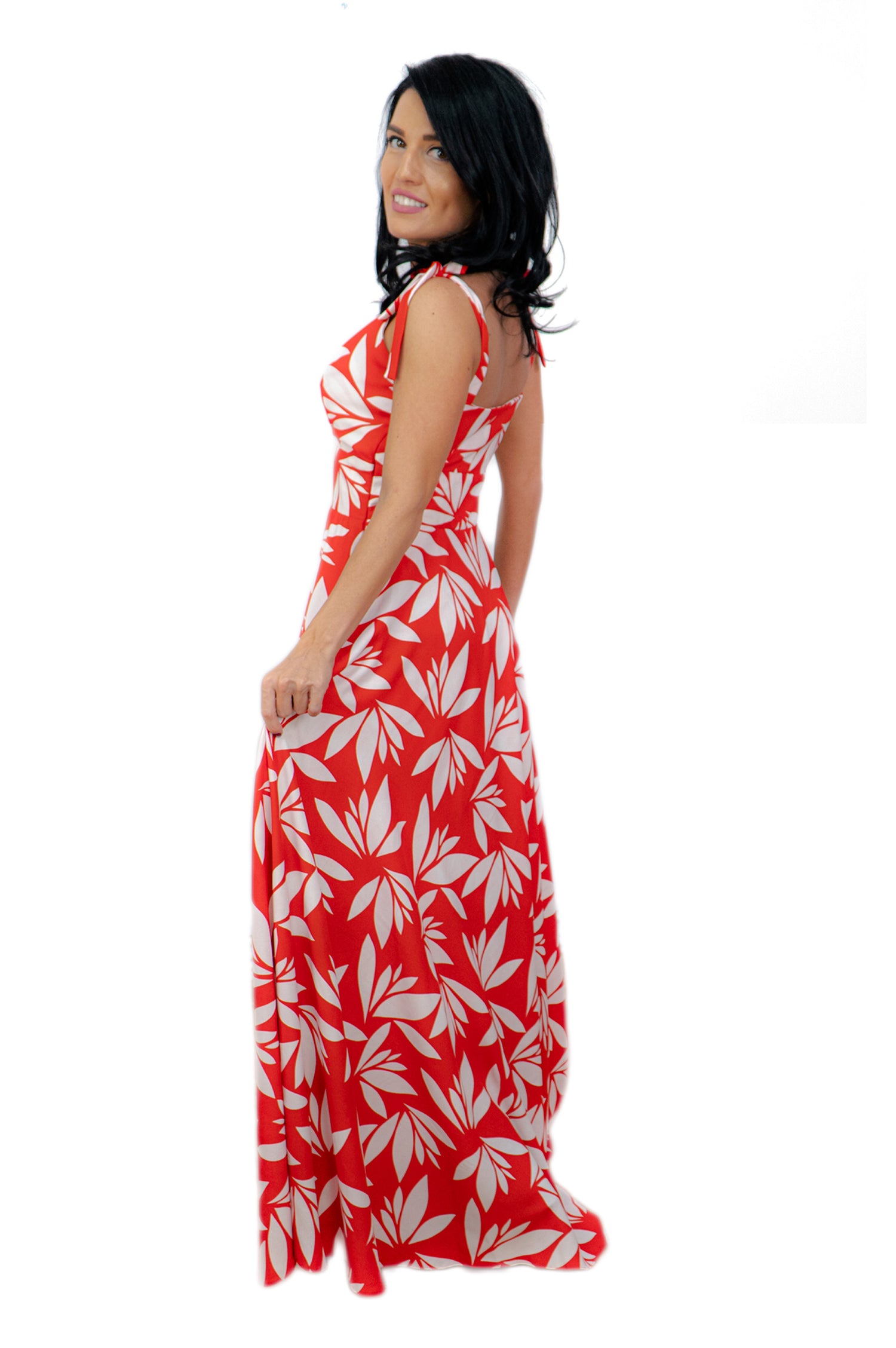 Rochie lunga cu imprimeu rosu - Maralyn